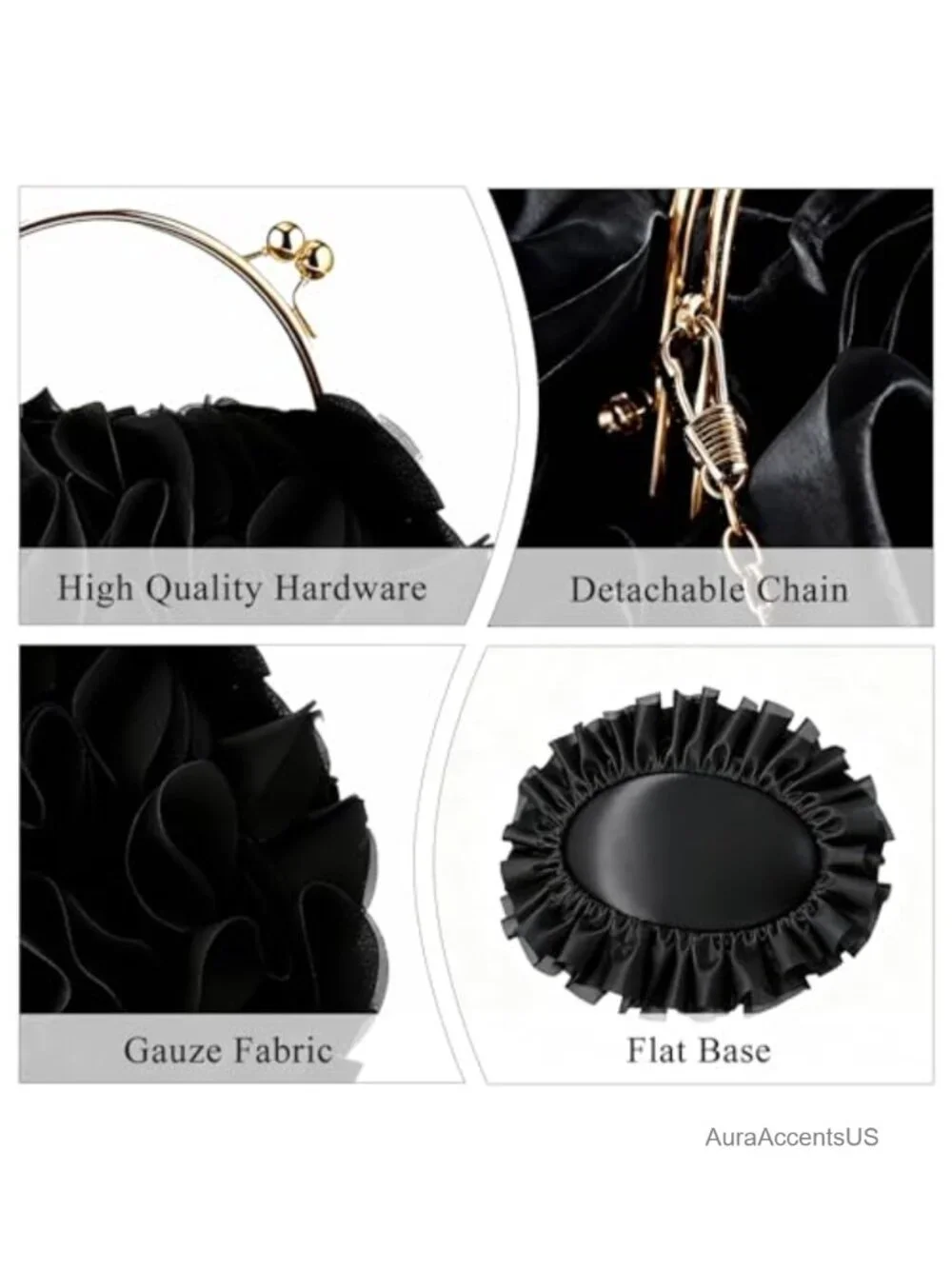 Floral Satin Evening Clutch with Chain - Wedding Purse